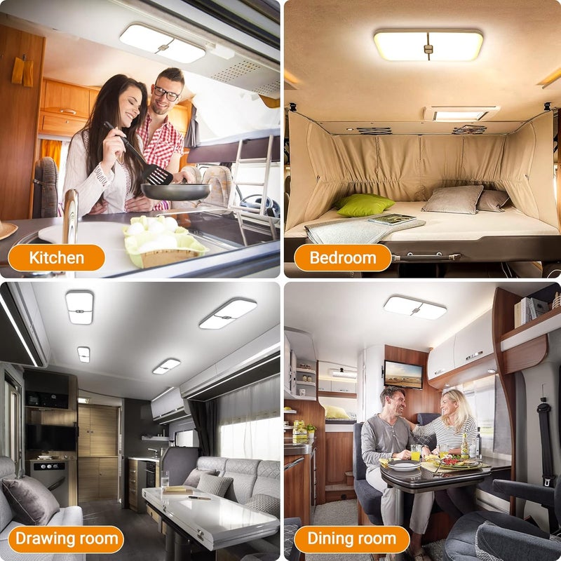 CT CAPETRONIX RV Lights Interior, 3 Color TEM Camper Lights, 204 LEDs Dimmable 12v Volt Led Lights Fixture, RV Ceiling Dome Light w Switch for RV/Camper/Trailer/Boat (Warm Cool Natural White) 4Pcs - Image 4
